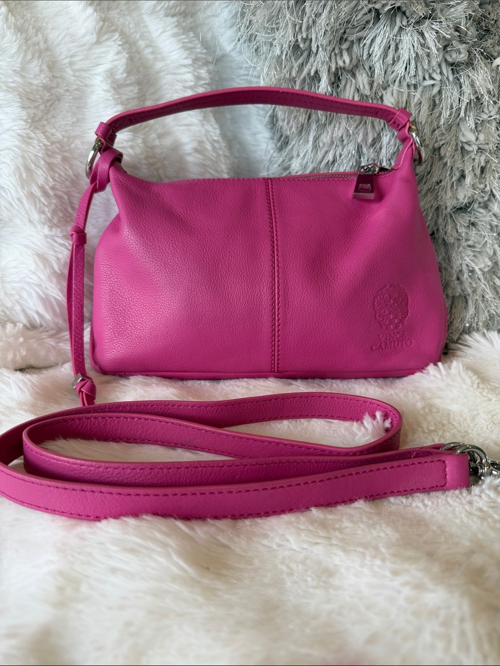 Vince Camuto Hot Pink Pebbled Leather Crossbody